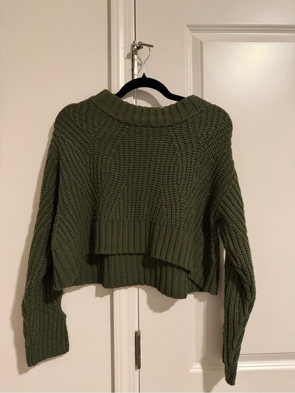 Olive Green Cropped Knit Sweater with arm cutouts